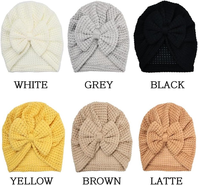 Esumun Baby Girls Hair Bow Turban Hat 6PCS Set, Top Bowknot Head Wrap Beanie India Caps for Infant Toddlers - Image 3